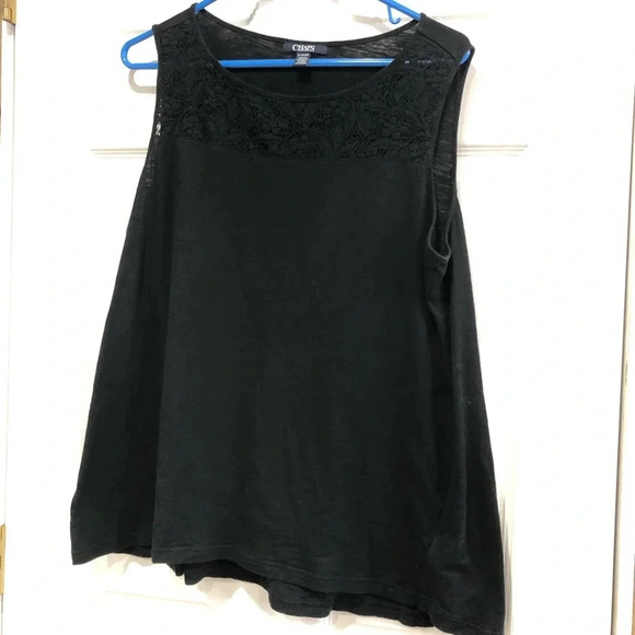 Chaps Tank Top Black XL Crochet Lace Detail - Picture 1 of 6